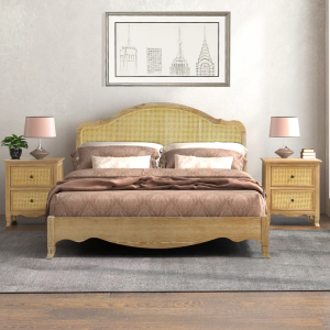 SIERRA Rattan King European White Oak and Rattan Bed